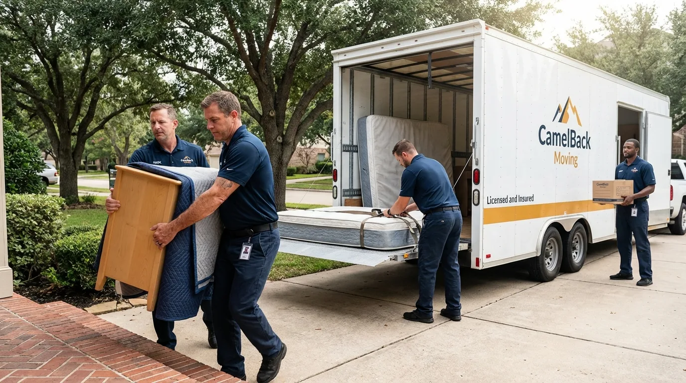 Crew loading residential truck for cross-state move from Plymouth, MA