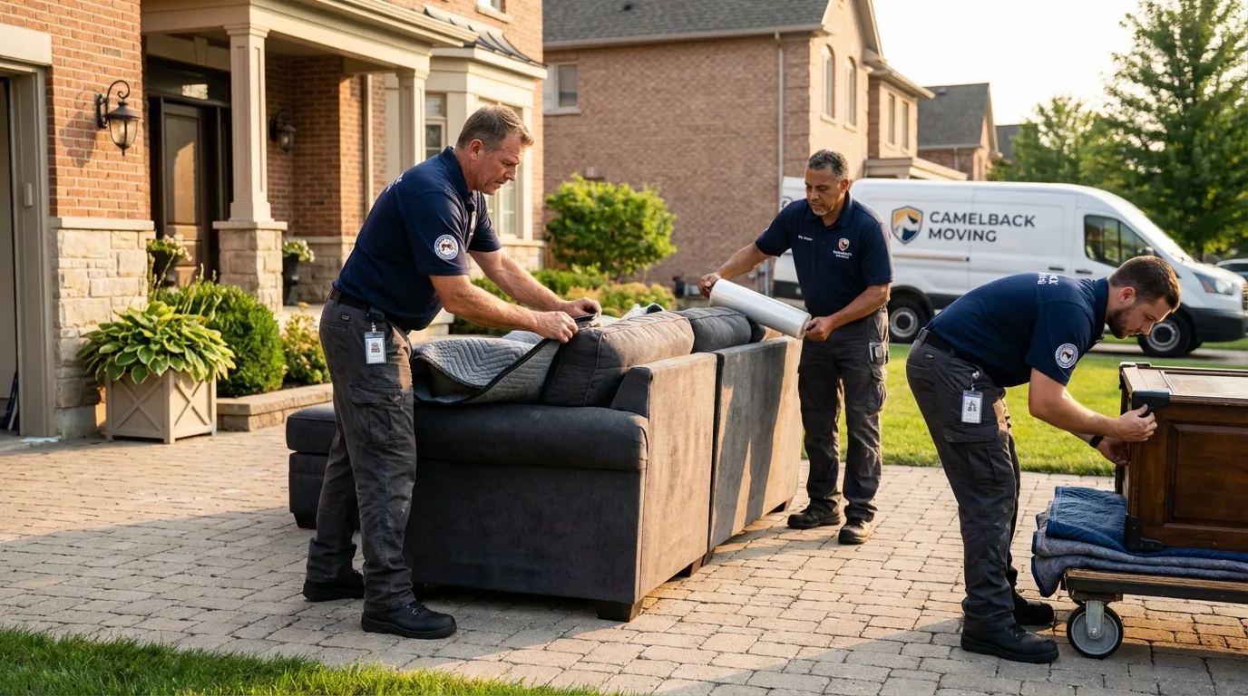 Large estate moving crew wrapping furniture in Plymouth, MA